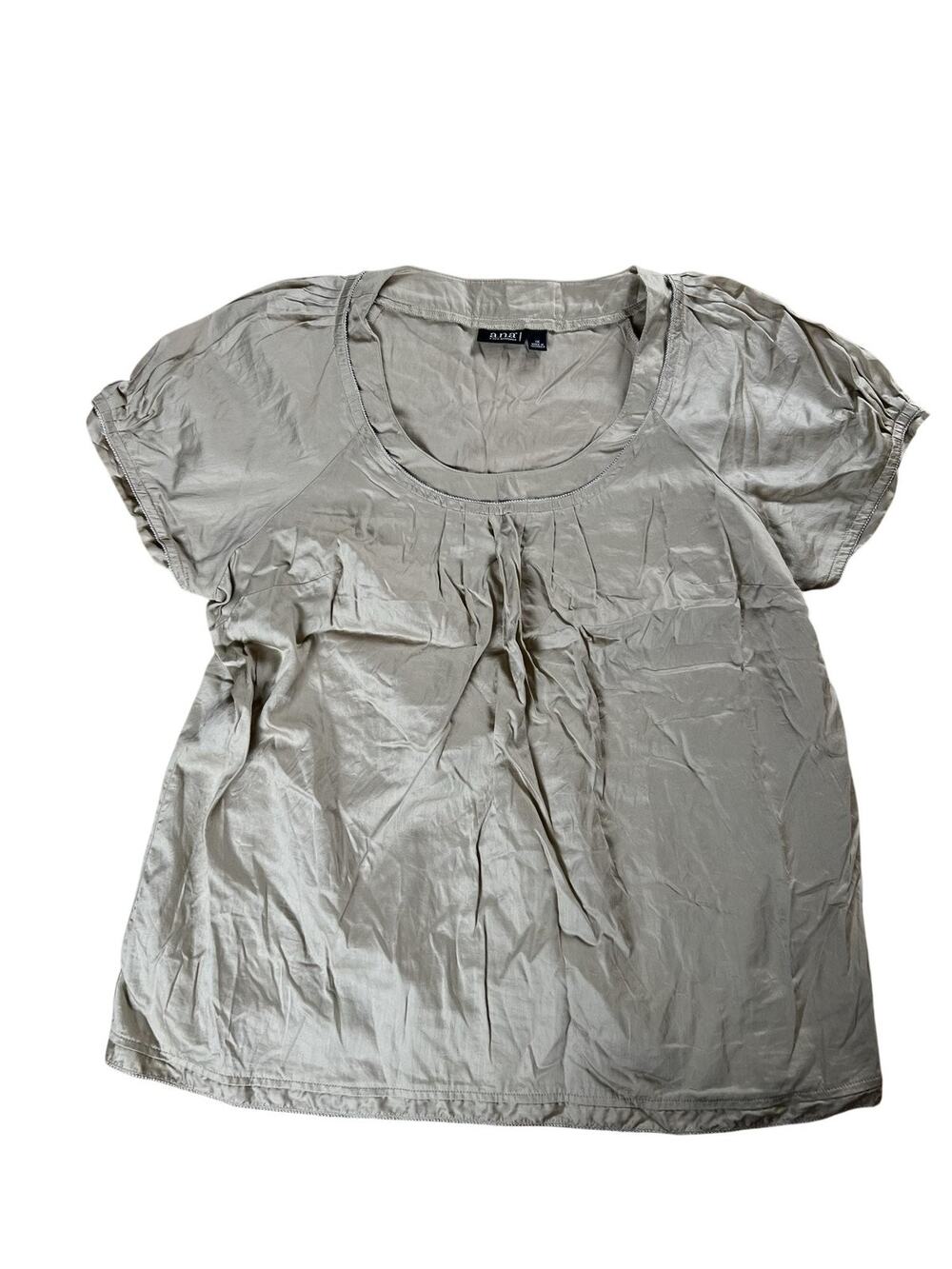 A.n.a Tunic Womens 1X Beige Scoop Neck Pleated Ruffle 100% Cotton Pullover